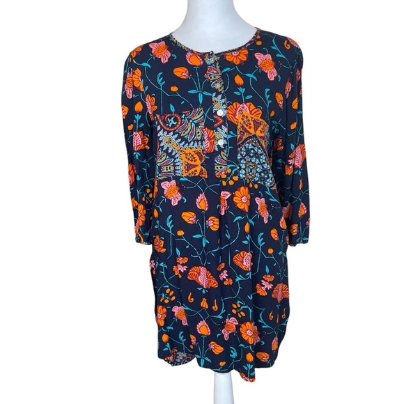 Fig & Flower Popover Tunic Blouse Womens Small Floral Bohemian Lightweight - Picture 2 of 11